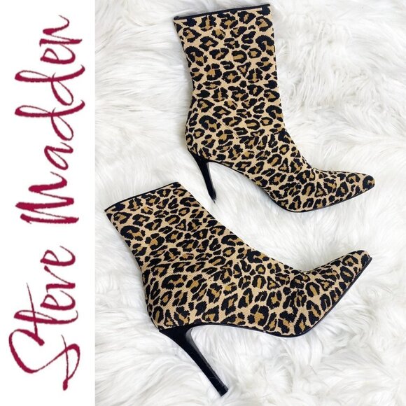 STEVE MADDEN Enya Leopard Print Sock Bootie Stiletto, Size 8.5 - Picture 1 of 10